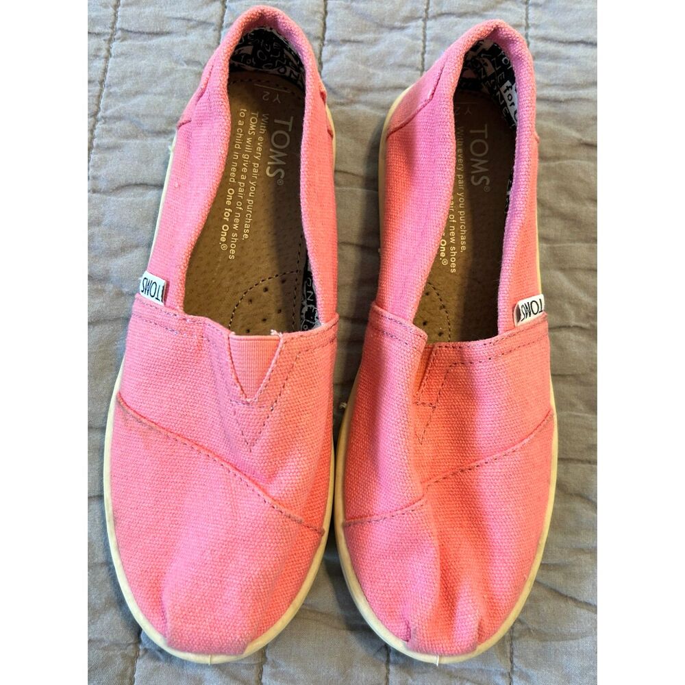TOMS Girls Alpargata Pink Canvas Youth Slip On Shoes Size 2 Casual